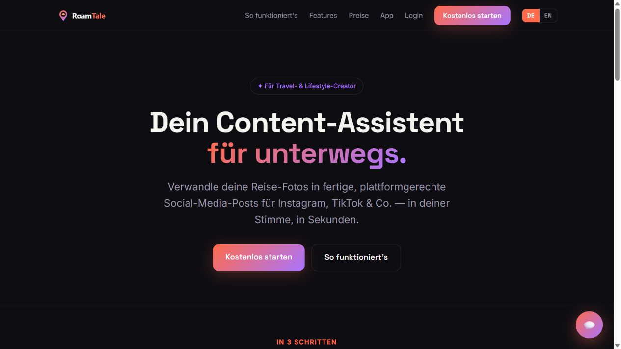Öffentliche RoamTale-Landingpage